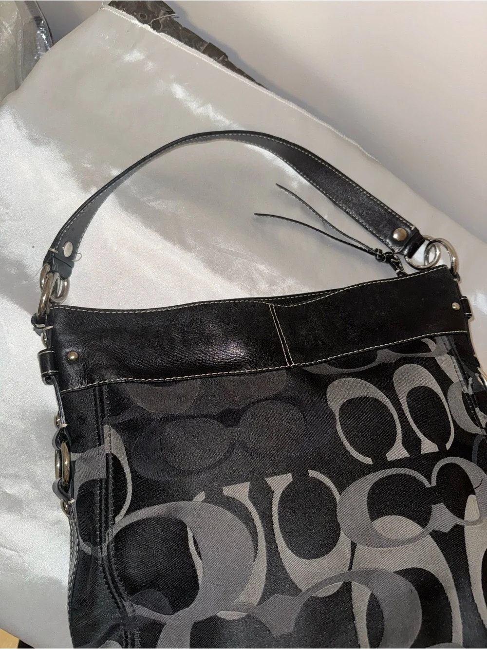 Coach Black and Gray Signature Shoulder Bag